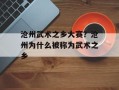 沧州武术之乡大赛？沧州为什么被称为武术之乡
