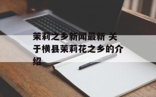 茉莉之乡新闻最新 关于横县茉莉花之乡的介绍