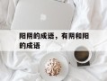 阳阴的成语，有阴和阳的成语